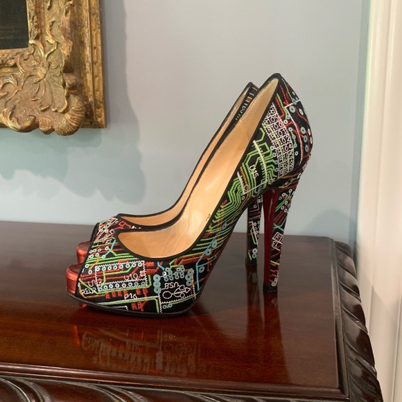 Christian Louboutin Shoes - Christian Louboutin Multicolor Circuit Board Peep-Toe Pumps